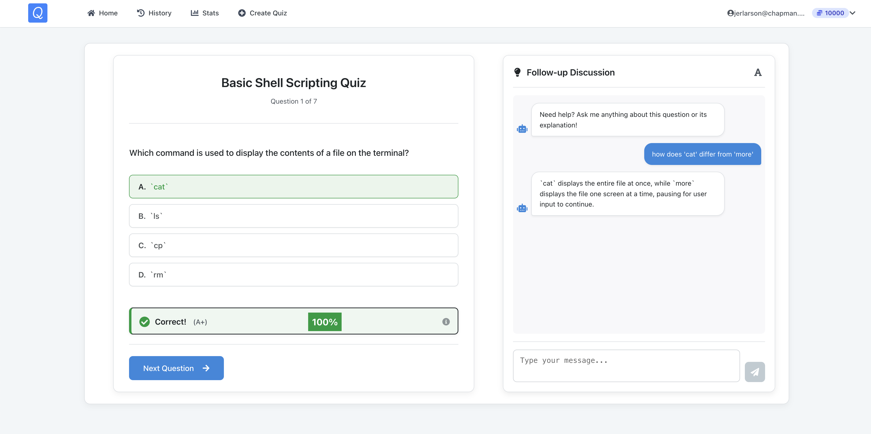 A screenshot of the QuizPro application showing an interactive quiz in progress.